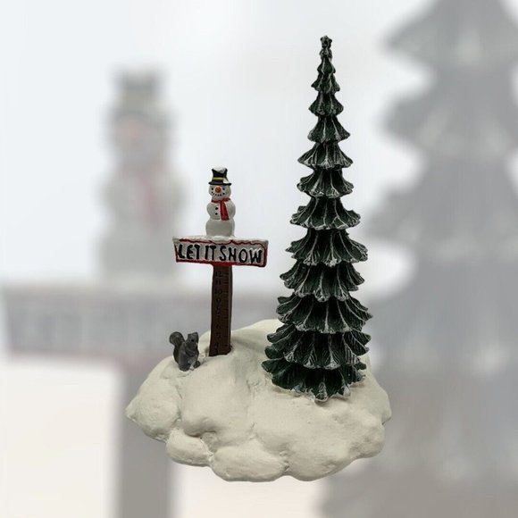Dept 56 Snow Village Accessory Vintage Let It Snow Snowman Sign in Original Box - Picture 3 of 16
